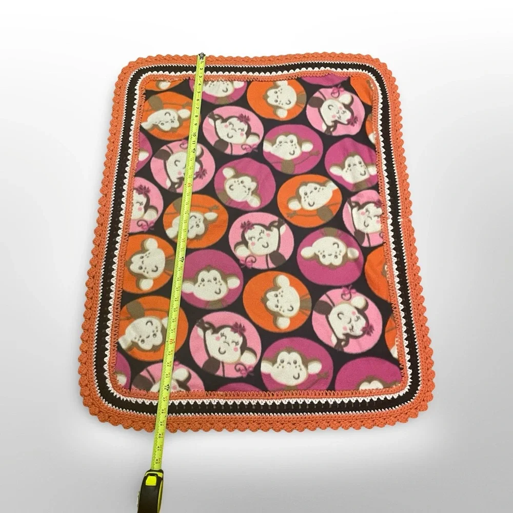 Baby Monkey Print‎ Crochet Trim Blanket Soft Cuddle Throw Orange Pink. Pregnancy
